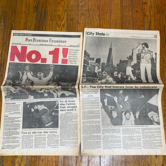 Vintage San Francisco Examiner 49ers Super Bowl Souvenier Newspapers 01-25-1982 - Picture 5 of 12